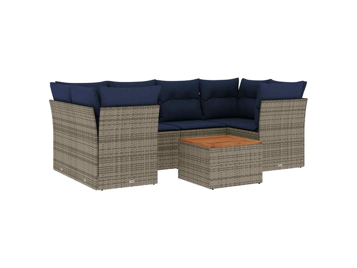 Conjunto de 7 sofás de jardín con cojines de mimbre, gris, MAISON EXCLUSIVE (7 piezas)