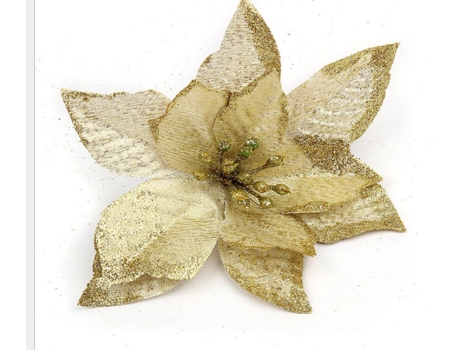 12 Uds árbol de Navidad flor de seda decorativa flores artificiales doradas brillo Poinsettia adornos para árbol de Navidad