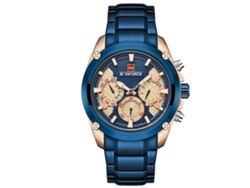 Reloj De Pulsera Naviforce Para Hombre, Acero, Resistente Al Agua Hasta 30 M, Cuarzo, Oro Rosa + Azul