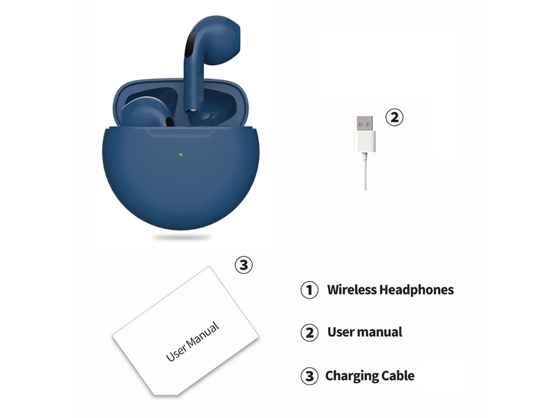 Auriculares Bluetooth (azules), Con Cancelación De Ruido Táctil, Estilo Semi-intraural.