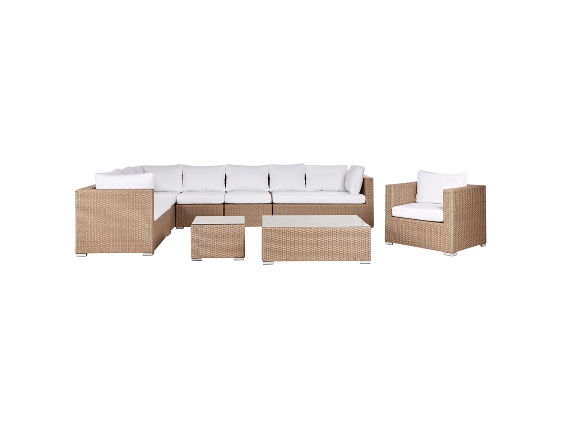 Conjunto de Sala de Estar para Jardín BELIANI Xxl de Ratán Sintético Blanco 326X220X65