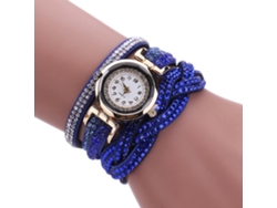 Reloj De Pulsera Étnico Retro Para Mujer Con Cristales De Imitación De Diamantes, Movimiento De Cuarzo De Aleación Multicapa, Color Azul.