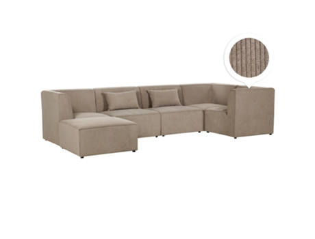 Sofá esquinero modular de 5 plazas izquierdo con reposapiés Bombazine Taupe Lemvig BELIANI