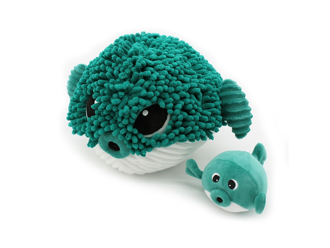 Peluche LES DÉGLINGOS Ptipotos Pez Globo Mamá Y Bebé Verde