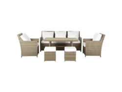 Conjunto de jardín 5 plazas de ratán marrón dorado/blanco BELIANI Fonti