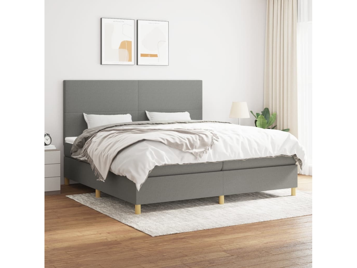Cama Box Spring Con Colchón Tela Gris Oscuro 200x200 Cm