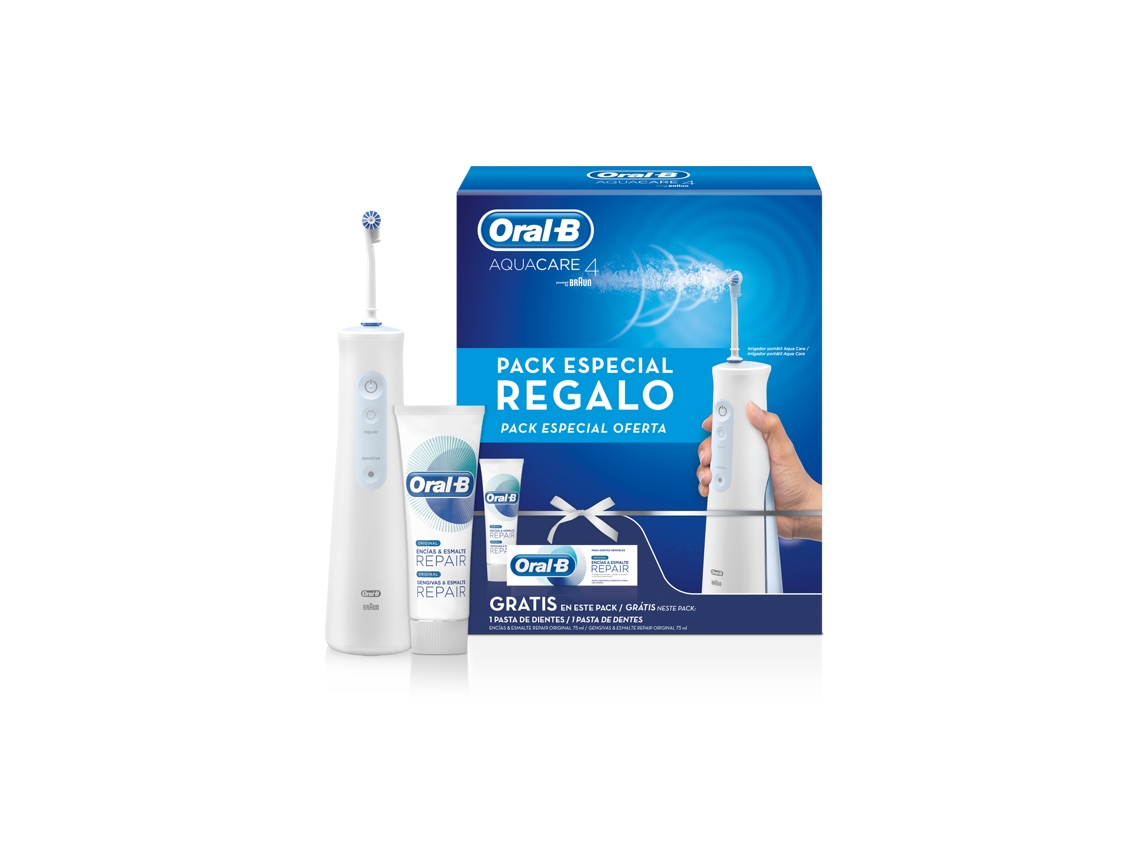 Irrigador Dental Oralb aquacare pasta 75ml braun care 4 xmas pack promo gratis 4+pasta 2 velocidades acquacare tecnología oxyjet eu000502830001 agua negro kit dientes 145ml control nivel