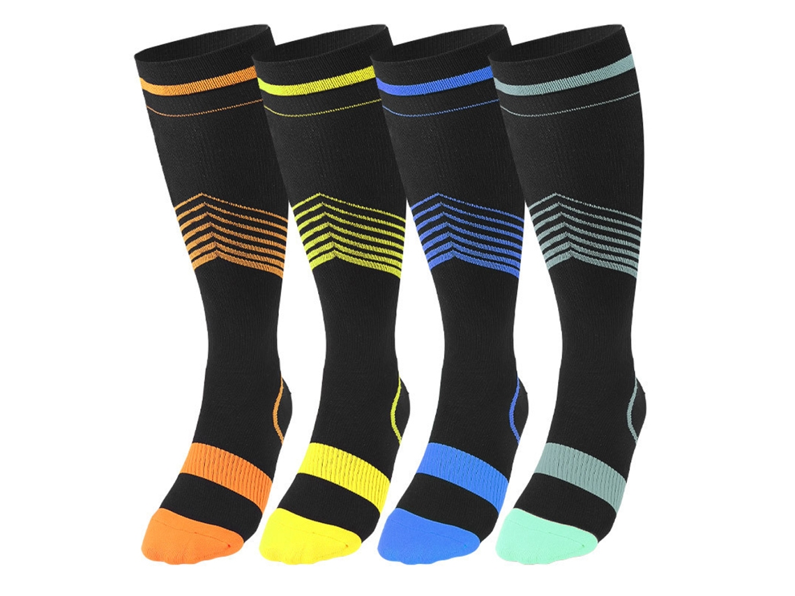 4 Pares De Calcetines De Compresión Unisex A Rayas Para Deportes, Senderismo, Correr, Ciclismo Y Fitness.
