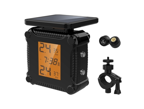 Monitoreo inalámbrico de presión de neumáticos para motocicleta, alarma de temperatura impermeable, TPMS recargable por USB con pantalla LCD naranj...