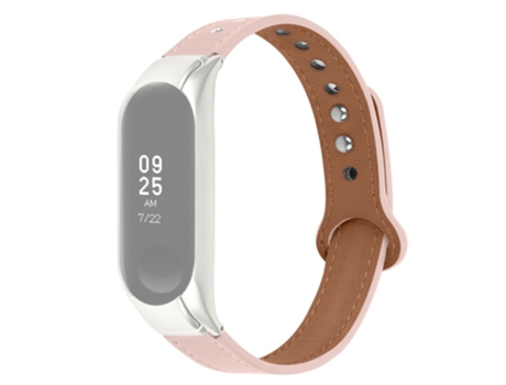 Correa de piel auténtica diseño de doble remache en oro rosa para Xiaomi Mi Band 3/4 - color rosa pálido