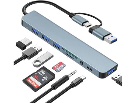 Usb C Hub 8 En 2 Extensor Usb Con 4 Puertos Usb 1 Usbc Usb 3.0 Hub Tf/Sd Lector De Tarjetas Salida De Audio De 3,5 Mm VENISYMLIS
