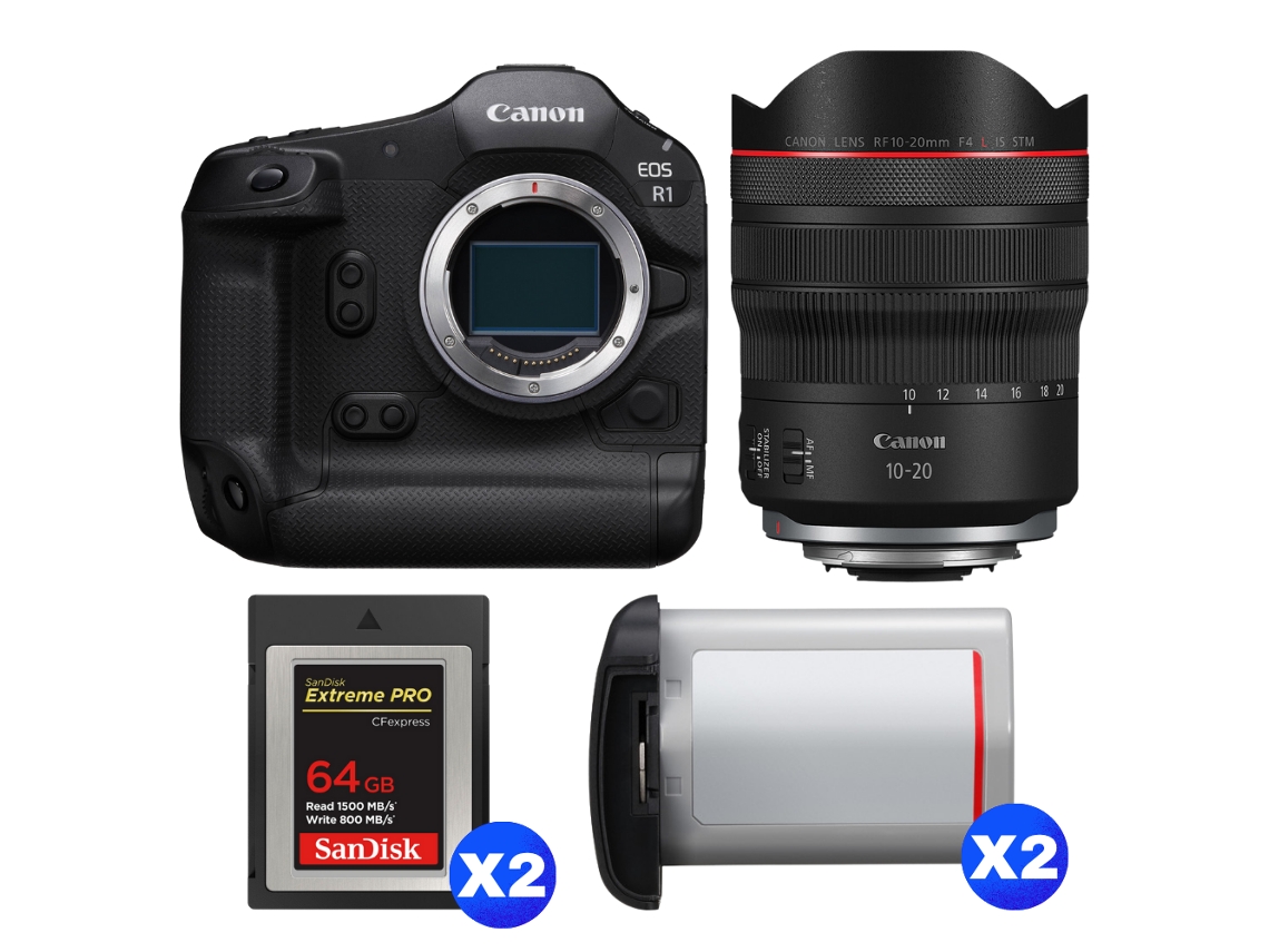 Canon Eos R1 + Rf 10-20mm F/4 L Is Stm + 2 Sandisk 64gb Extreme Pro Cfexpress Type B + 2 Canon Lp-e19 + Ebook “20 Consejos Para Fotos Que Impactan”