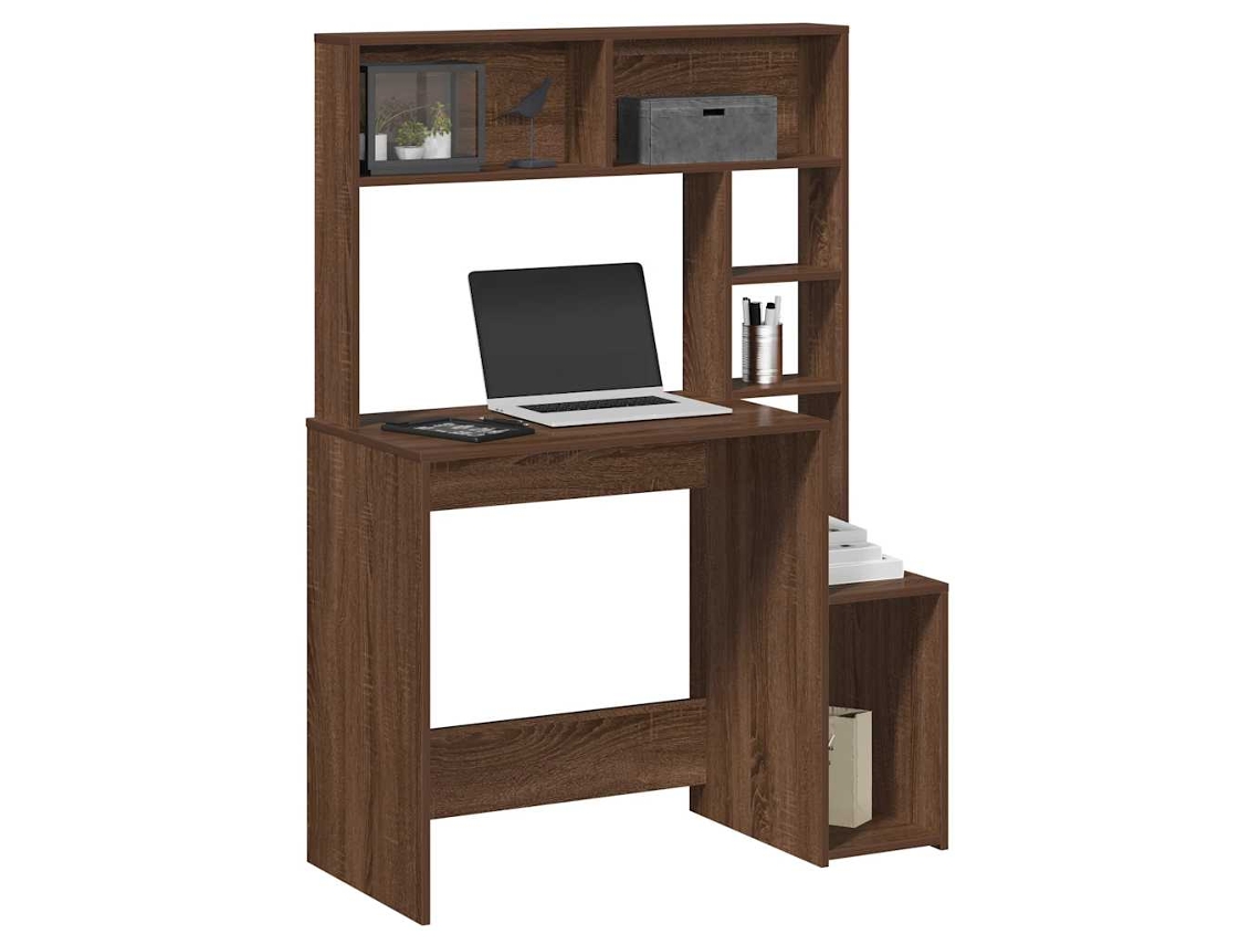 Escritorio | Mesa | Escritorio con estantes, derivados de madera de roble, marrón