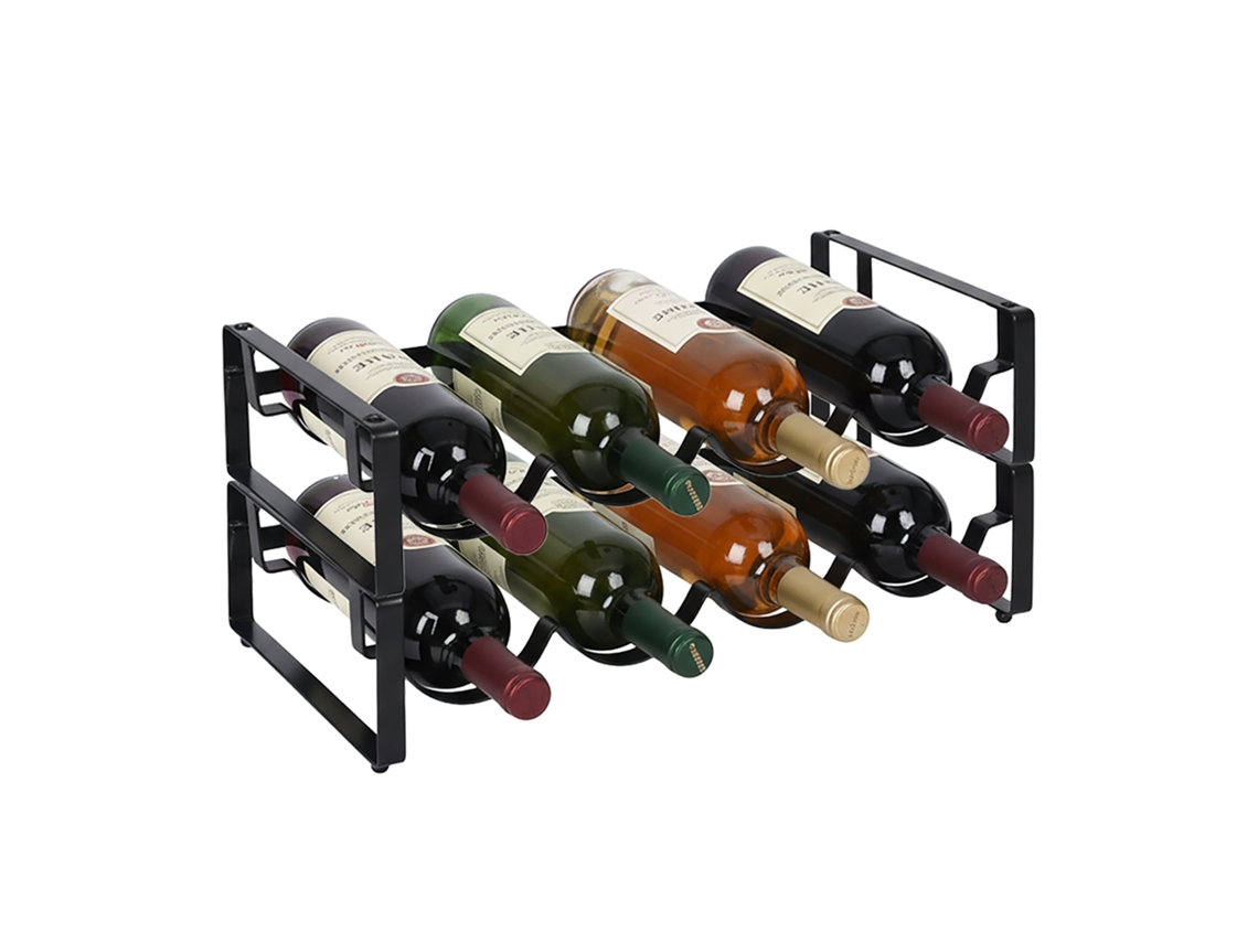 Relaxdays Botellero 8 Botellas, Set De 2 Apilable, 9,5x40x20 Cm (alxanxpr) Cada Uno, Para Vino Tinto Y Blanco, Negro