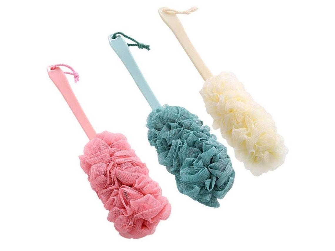 Juego De 3 Cepillos De Baño Con Mango Largo, Esponja Exfoliante Y Lufa Para Una Limpieza Profunda De La Piel.
