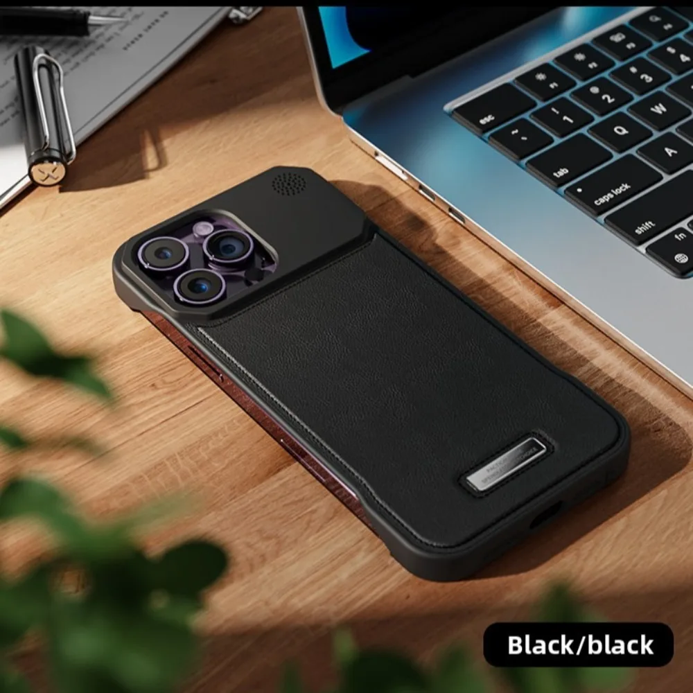 (iphone 14 Pro, Negro) Funda Magnética De Piel Sintética Para Iphone, Compatible Con Carga Inalámbrica.