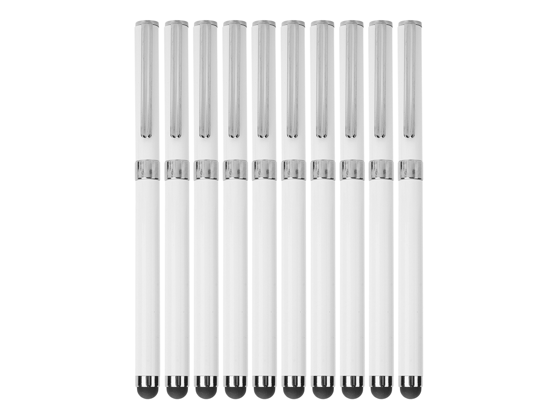 10pcs Caneta Estilo 2 Em 1 Com Tela Tática Capacitiva Metal Ponta De Bola Acessórios De Computador Branco