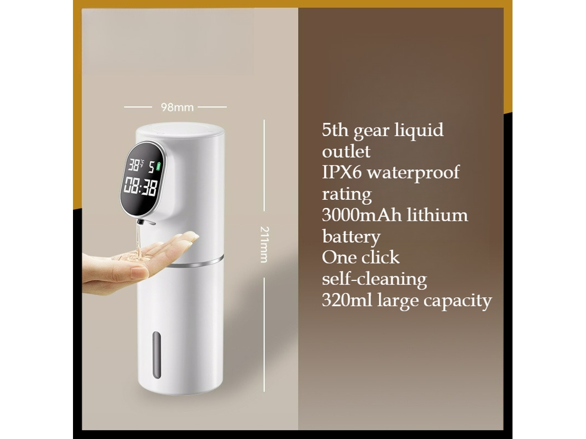 Dispensador de jabón automático MDUG con pantalla LED recargable y 5 configuraciones (blanco)