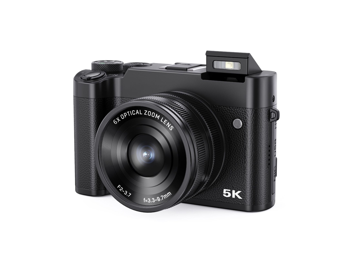 Cámara Digital 5k De 64 Mp Para Fotografía Con Zoom Óptico 6x Y Enfoque Automático, Cámara Wifi Para Vlogs (negra)