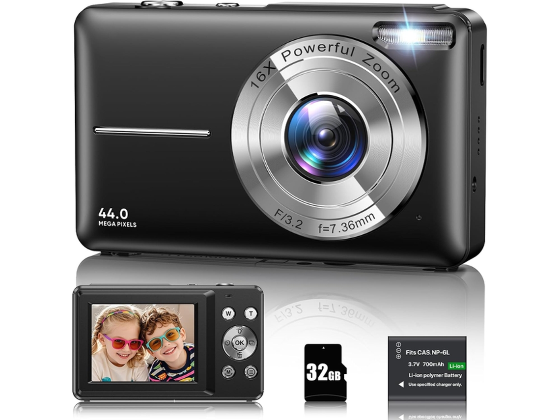 Cámara Digital De Mano 44mp 1080p, Equipada Con Una Pantalla Lcd De 2,4 Pulgadas, Zoom Digital De 16x Y Una Ranura Para Tarjeta Microsd De 32 Gb.
