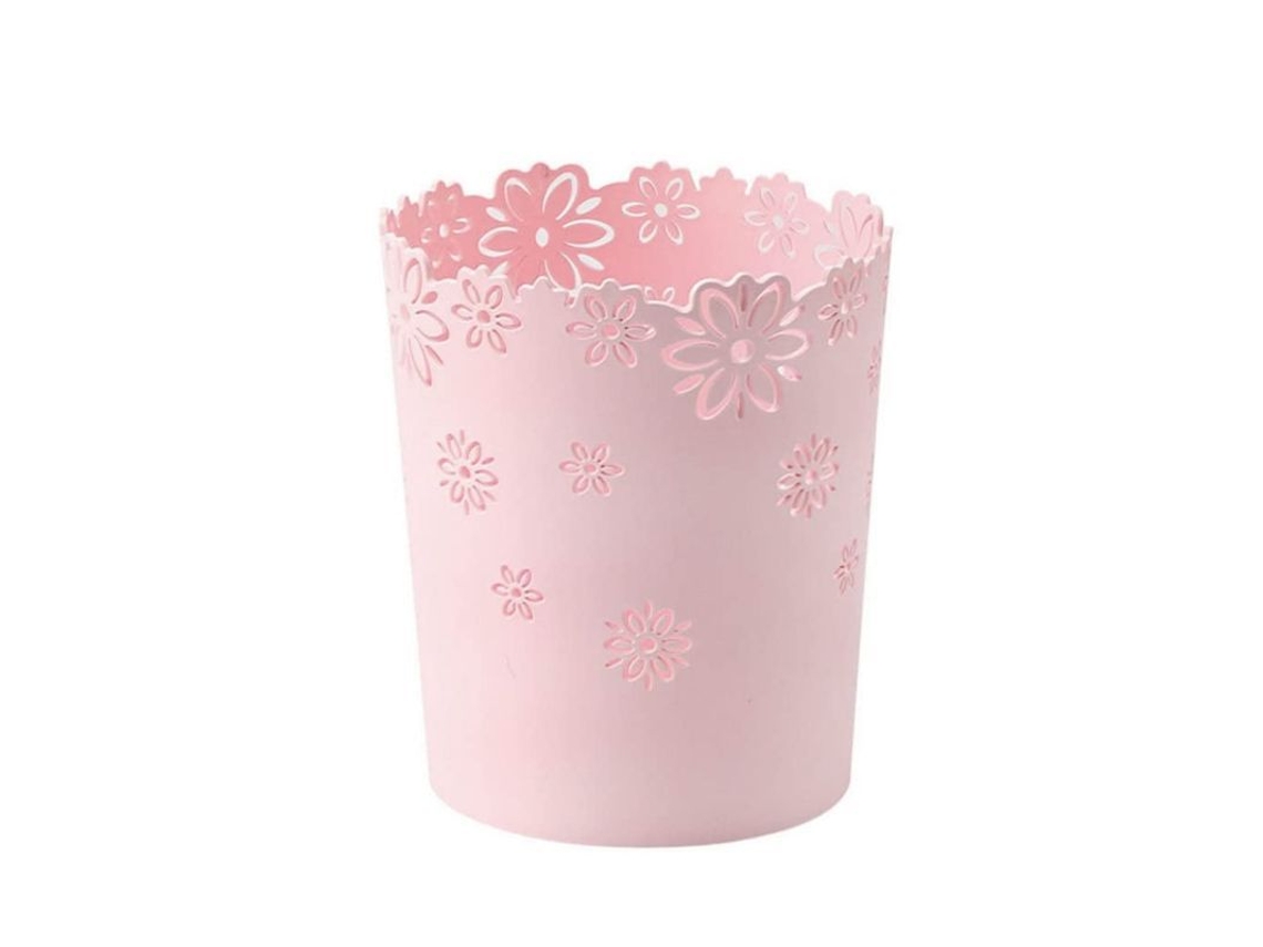 Papelera Redonda De Plástico Con Ribete De Encaje Para Uso En Oficinas, Color Rosa, 1 Unidad.