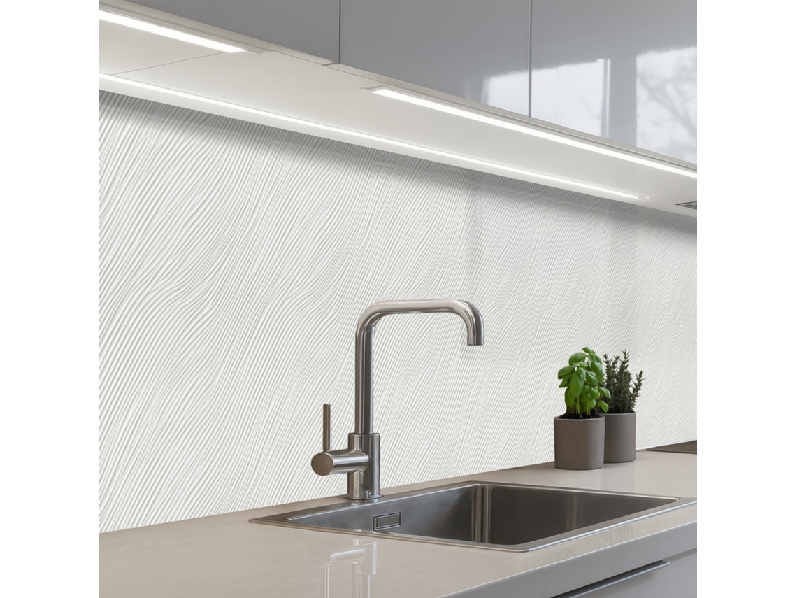 Paneles antisalpicaduras de cocina Waves - Diseño acanalado - Blanco 450x60 cm