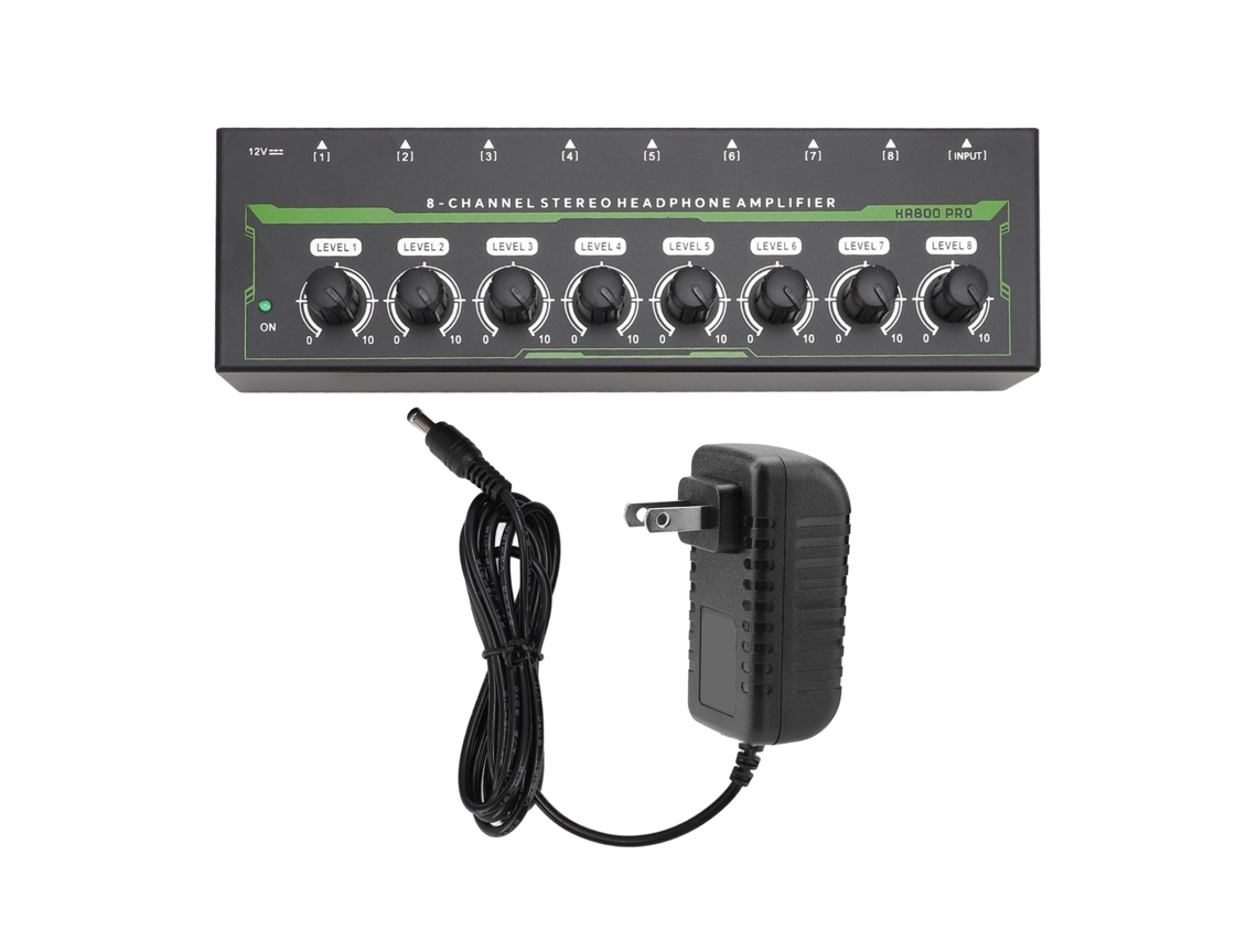 Amplificador De Auriculares De 8 Canales Con Control De Volumen, Divisor Estéreo De 6,35 Mm, Enchufe Estadounidense.
