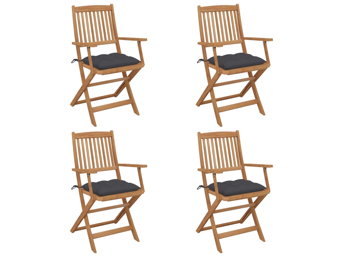 DKD HOME DECOR - Sillas de jardín plegables de 4 piezas con cojines de madera maciza de acacia