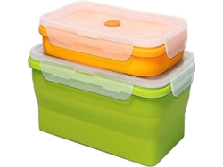 Juego De 2 Recipientes Plegables De Silicona Para Almacenar Alimentos Con Tapa, Para Uso En Cocina, Exteriores Y Caravanas - Hk729