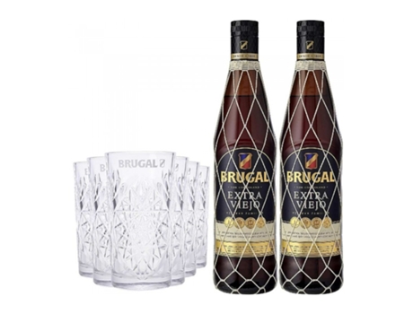 2 Botellas Brugal Extra Viejo 6 Vasos BRUGAL & CO.