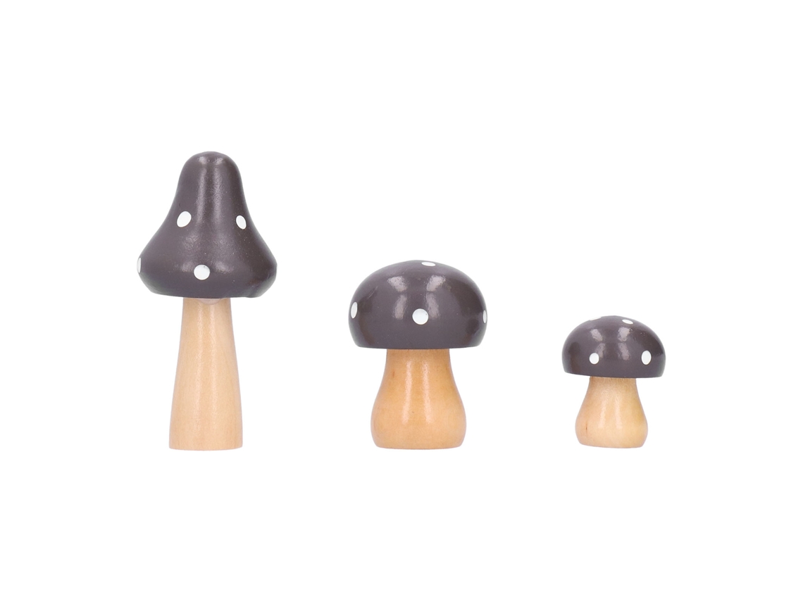 Juego de 3 decoraciones de hongos, madera, mesa marrón
