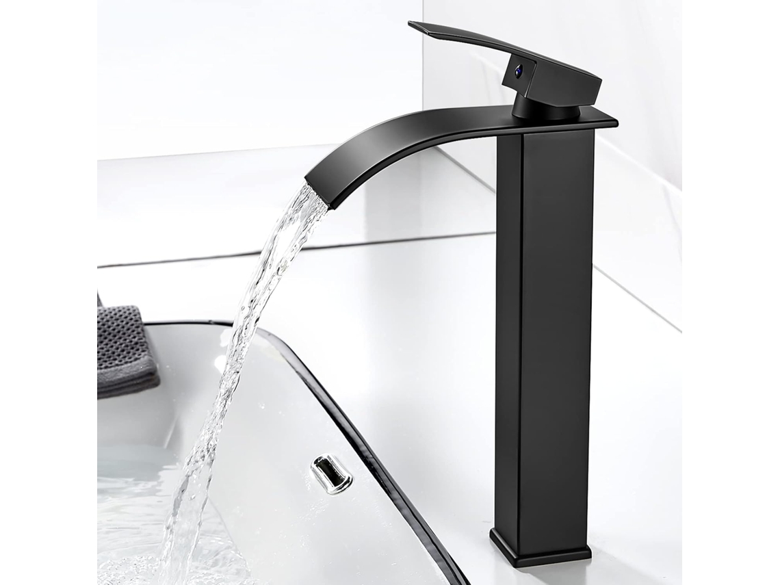Grifo De Baño Moderno Estilo Cascada Con Salida De Lavabo De 185 Mm De Altura, Agua Fría Y Caliente Seleccionable, G3/8