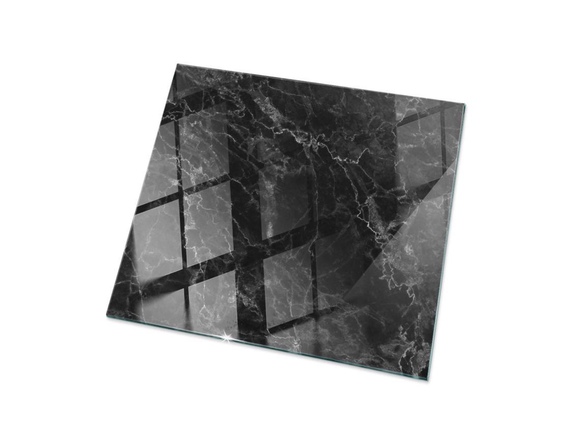 Tablero de cristal cuadrado (50 x 50 cm - Diseño de mármol con vetas - Negro)