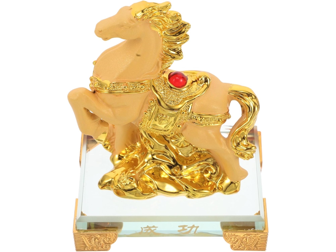 Elegante Escultura Caballo Resina Sintética Dorada Estable Decoración Oficina Coche Delicado Adorno Simboliza