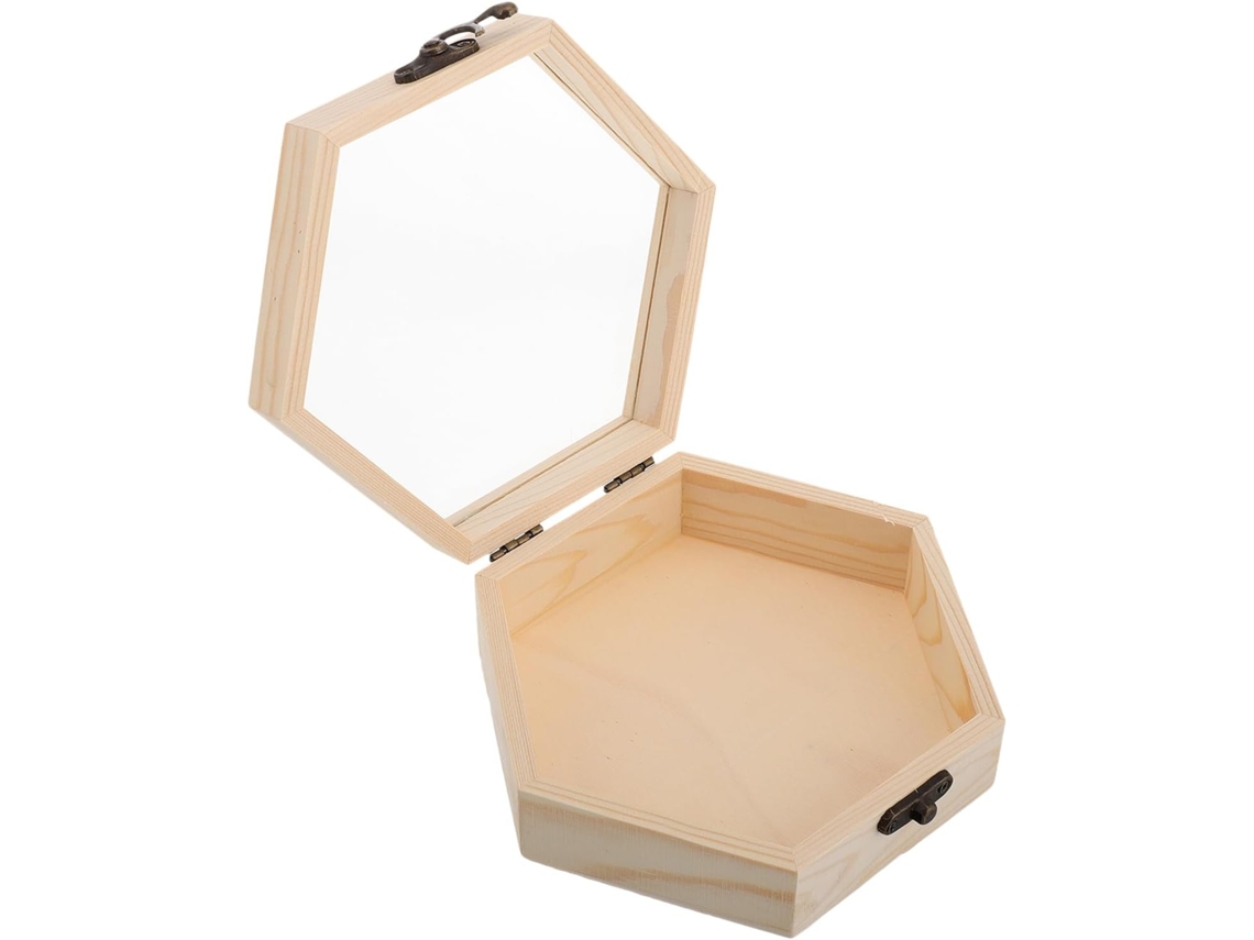 Almacenamiento Hexagonal Madera Cristal Elegante Joyero Multifuncional Ideal Bodas Regalos Decorativos Caja