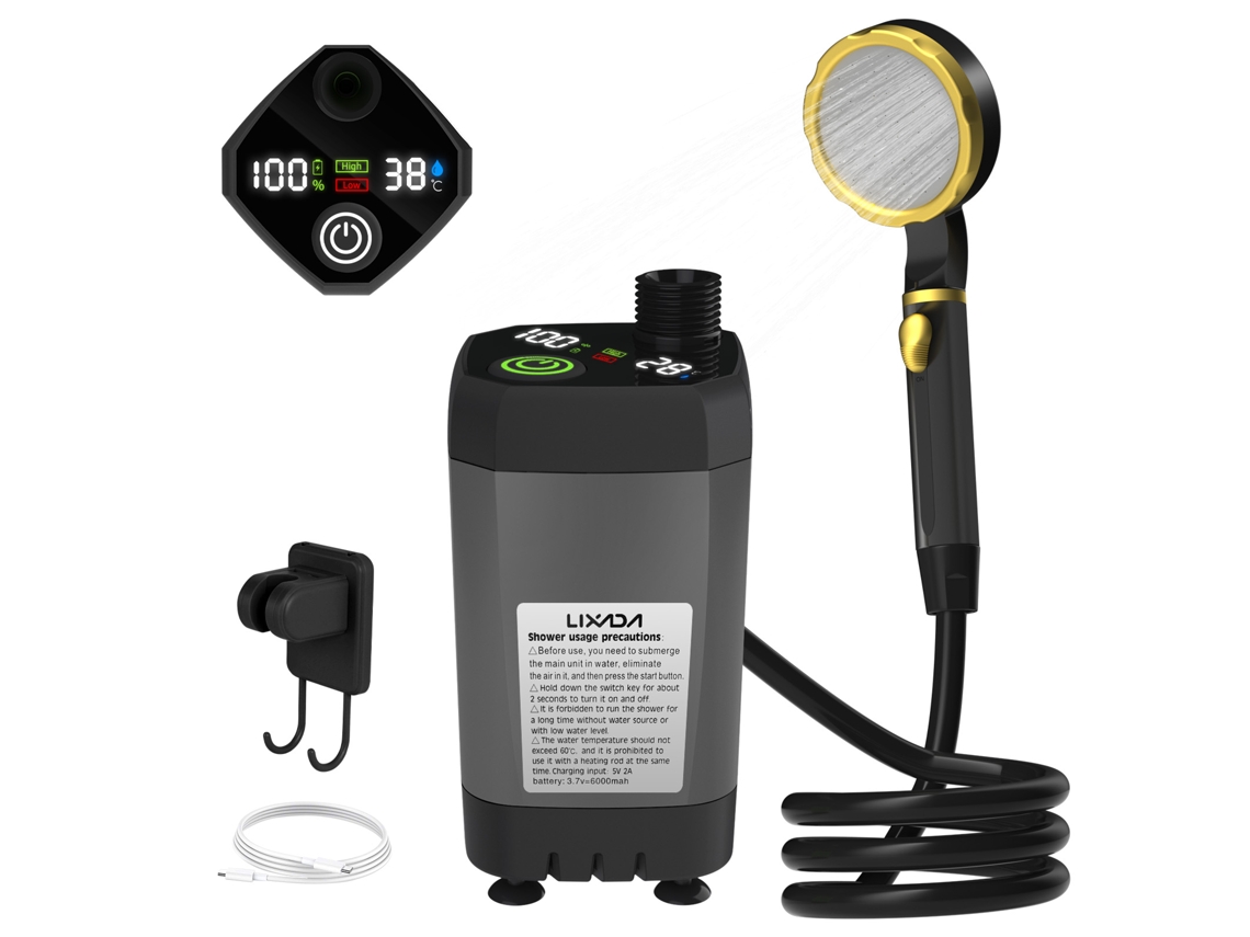 Ducha Portátil Para Camping Con Bomba Y Pantalla Digital Inteligente: Kit De Ducha Para Exteriores, Ideal Para Camping Y Caravanas.