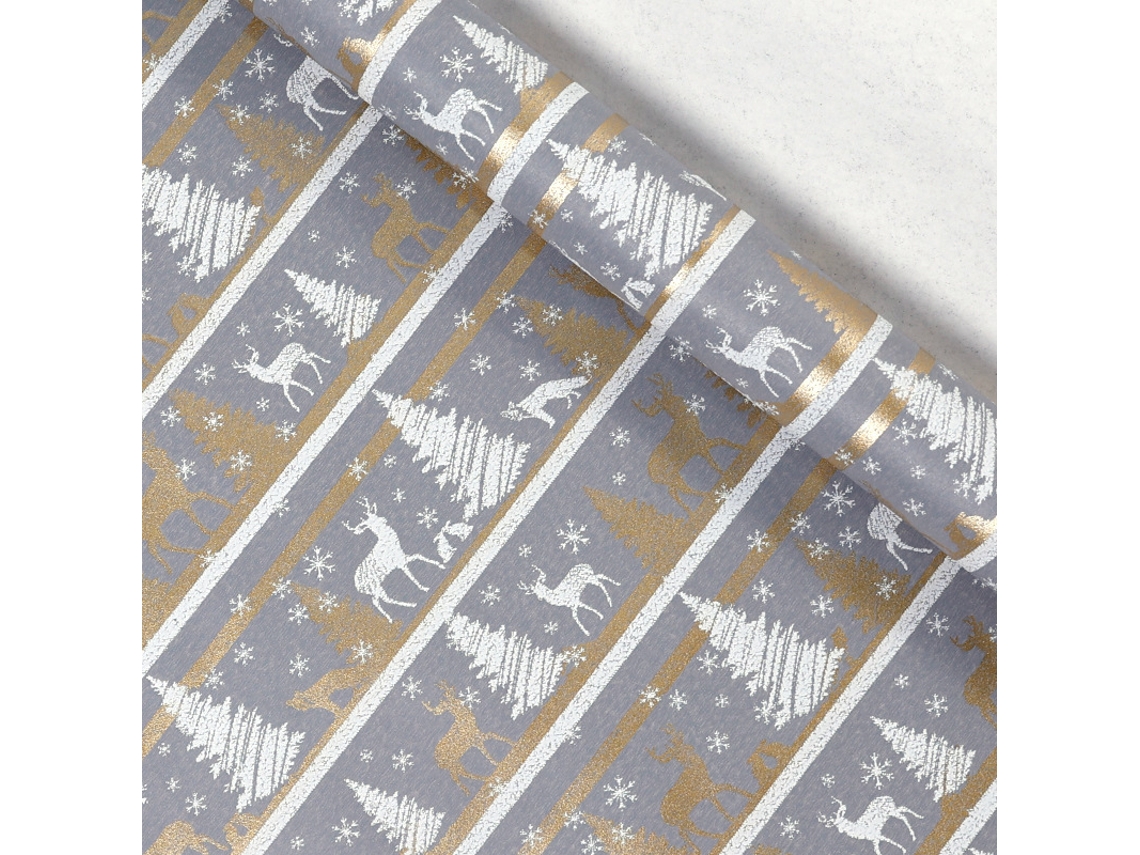 Papel de regalo navideño Chrui Festas, Solsticio de invierno, 43 cm x 10 m (plateado)