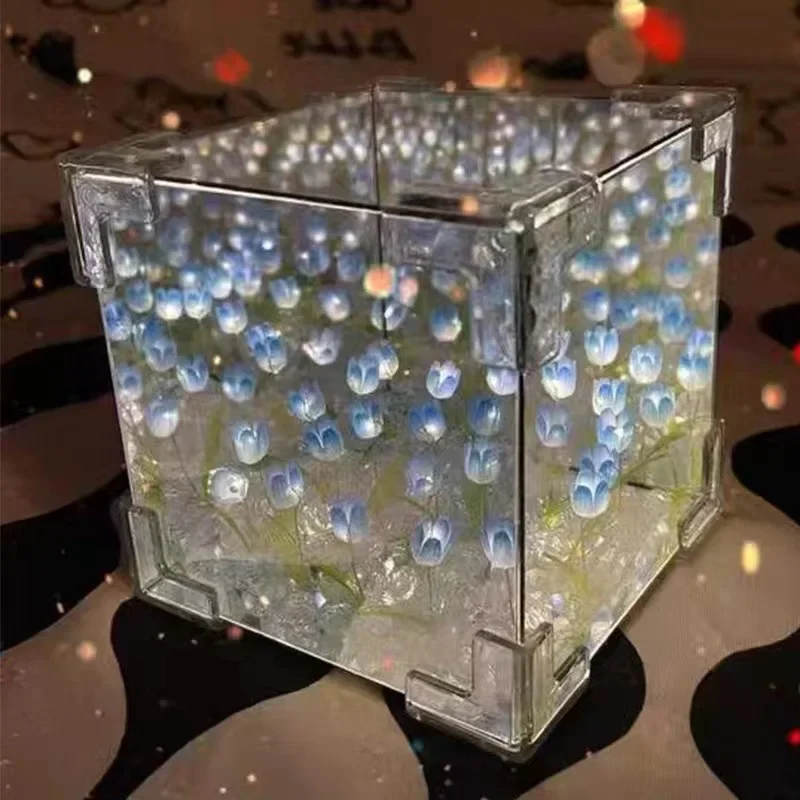 (azul) Lámpara De Noche Con Forma De Cubo De Tulipán Diy, Luz Ambiental Decorativa