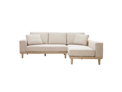 Sofá Chaise Longue a La Derecha 5 Plazas Con Almacenaje de Tela Texturizada Beige Efecto Aterciopelado Y Madera Clara Komao MILIBOO