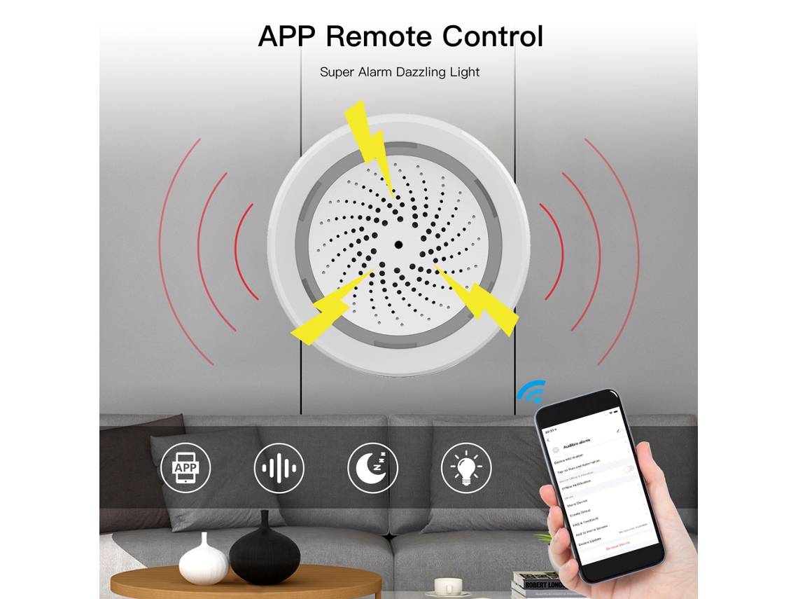 2026dz-sirena Inteligente Wifi Tuya 90db Alarma Auditiva Y Visual Control Remoto App Sistema De Seguridad Hogar
