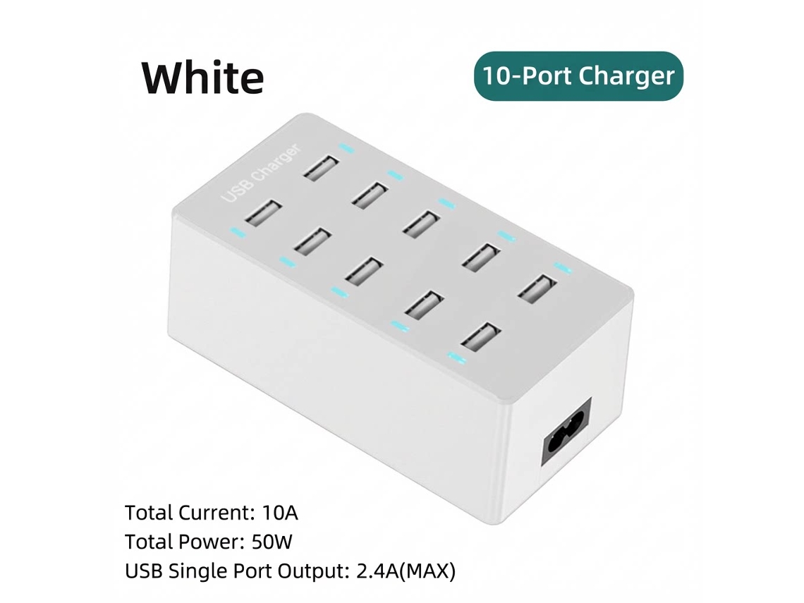 Extensión Chrui Cargador Usb 10 Puertos (blanco)