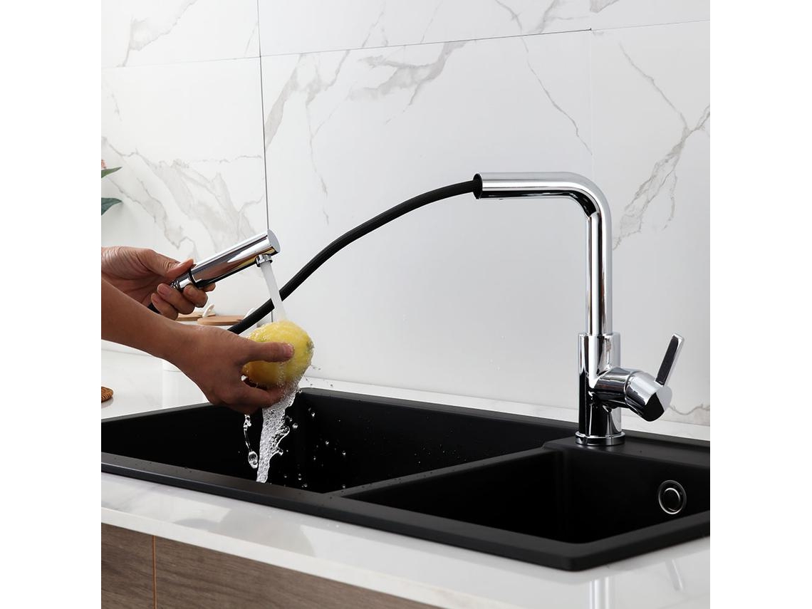 Kibath Grifo De Fregadero Zie Extraible De 35,5 Cm Acabado Cromo Brillo Fabricado En Latón