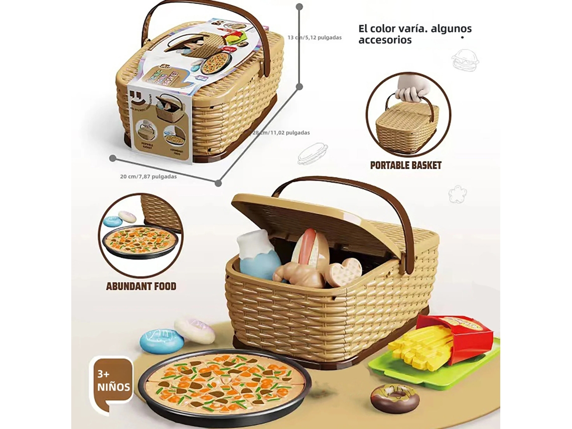 Juego de cesta de picnic para bebé, simulación de pizza, juguetes Mdug (juego de pizza de 13 piezas)