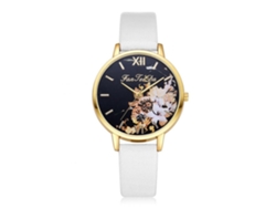 Reloj De Pulsera Casual De Moda Para Mujer Con Esfera Redonda, Acabado Brillante En Polvo Y Correa De Cuero Sintético Marrón.