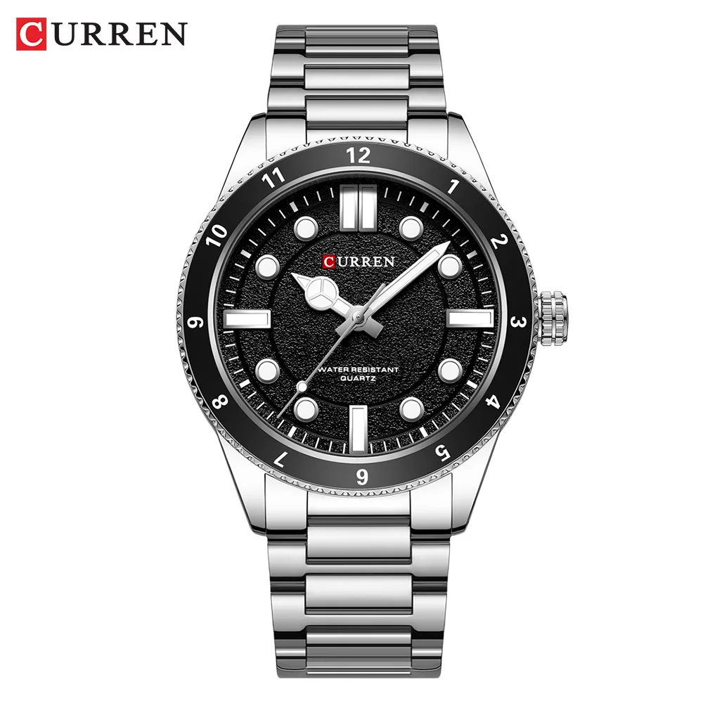 Reloj de hombre resistente al agua (plateado y negro), reloj de hombre luminoso de acero inoxidable
