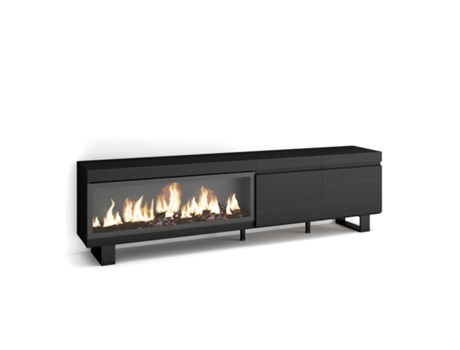 Mueble TV, Televisión, 210, Para TV hasta 80, Chimenea eléctrica XXL, Diseño industrial, Negro SKRAUT HOME
