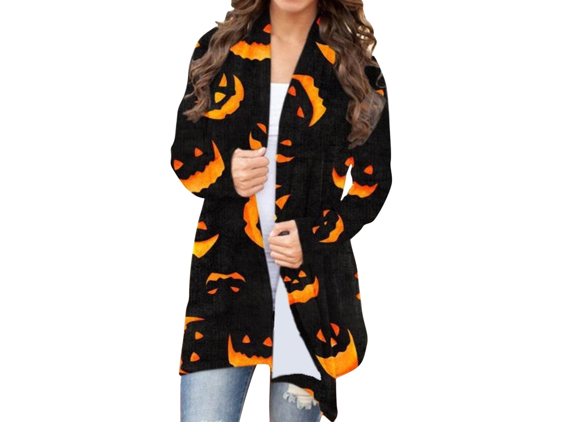 Rebe-shirt Halloween Casaco Casual de Manga Comprida com Estampa Solta e Frente Aberta Tipo 3 M