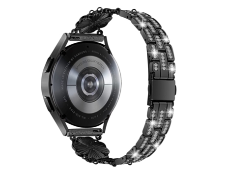 Correa de metal 20mm trébol de diamantes de imitación para Samsung Galaxy Watch4/5 40mm 44mm/Watch 5 Pro 45mm - negro