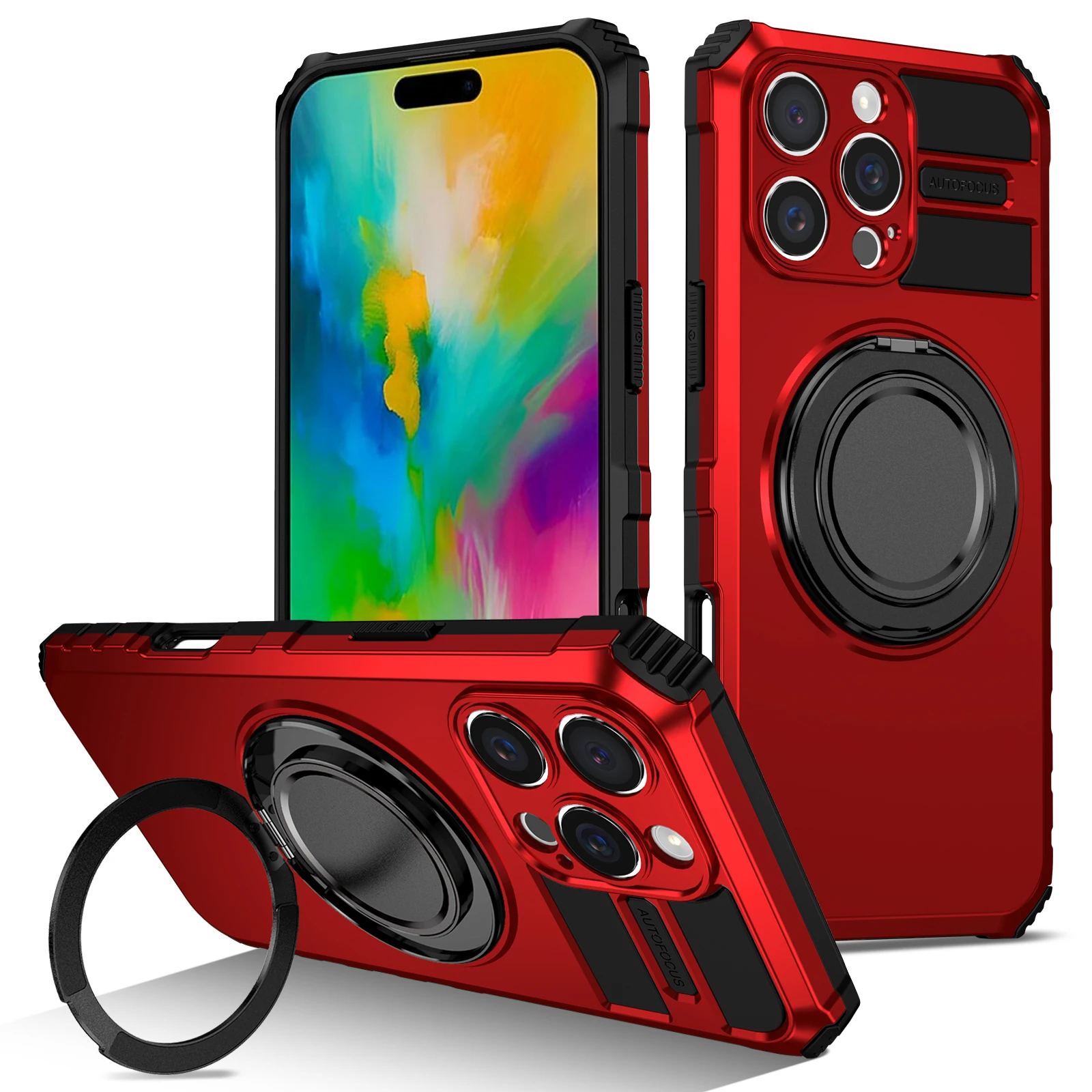 (rojo, Iphone 12) Elegante Funda Magnética Para Teléfono De Coche Con Soporte De Anillo Metálico Giratorio De 360 Grados.