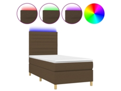 Maison Exclusive - Cama Box Spring Colchón Y Luces Led Tela Marrón Oscuro 90x200cm